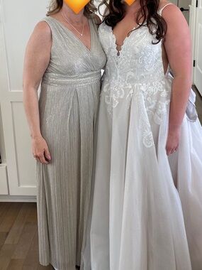 R&M Richards Silver Metallic Evening Dress